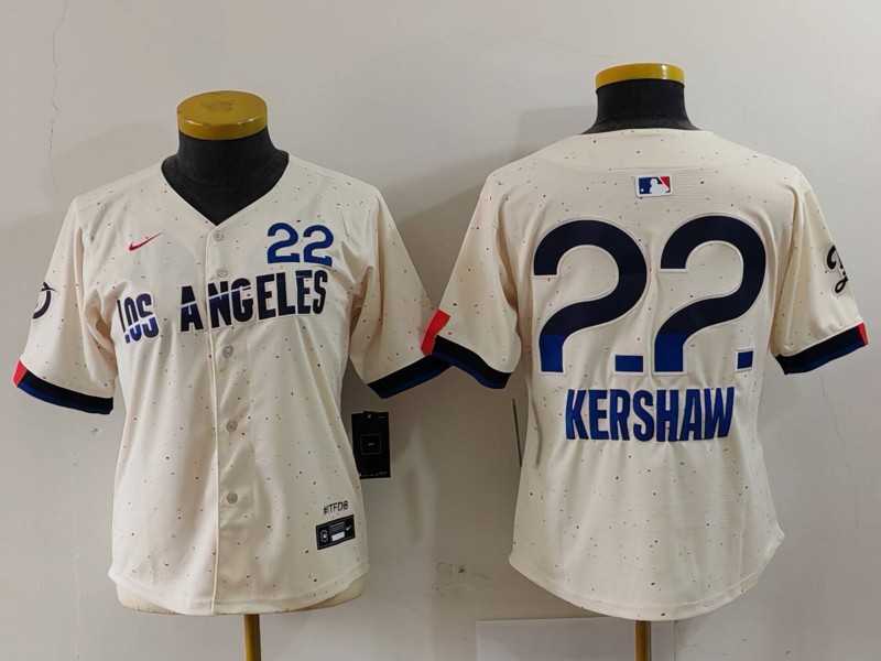 Women%27s Los Angeles Dodgers #22 Clayton Kershaw Cream 2024 City Connect Limited Jersey